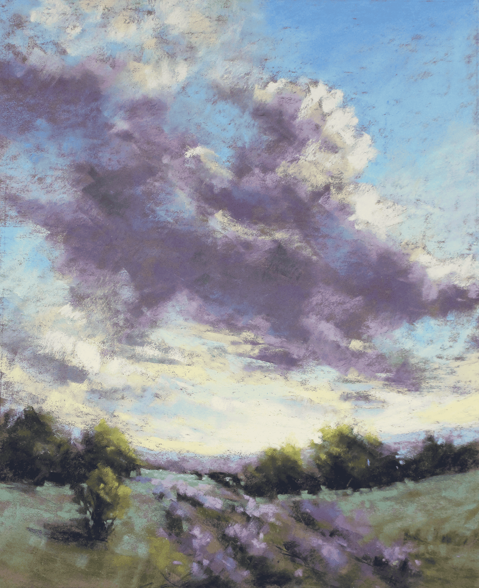 Soft pastel lavender sky landscape by Valerie McKeehan