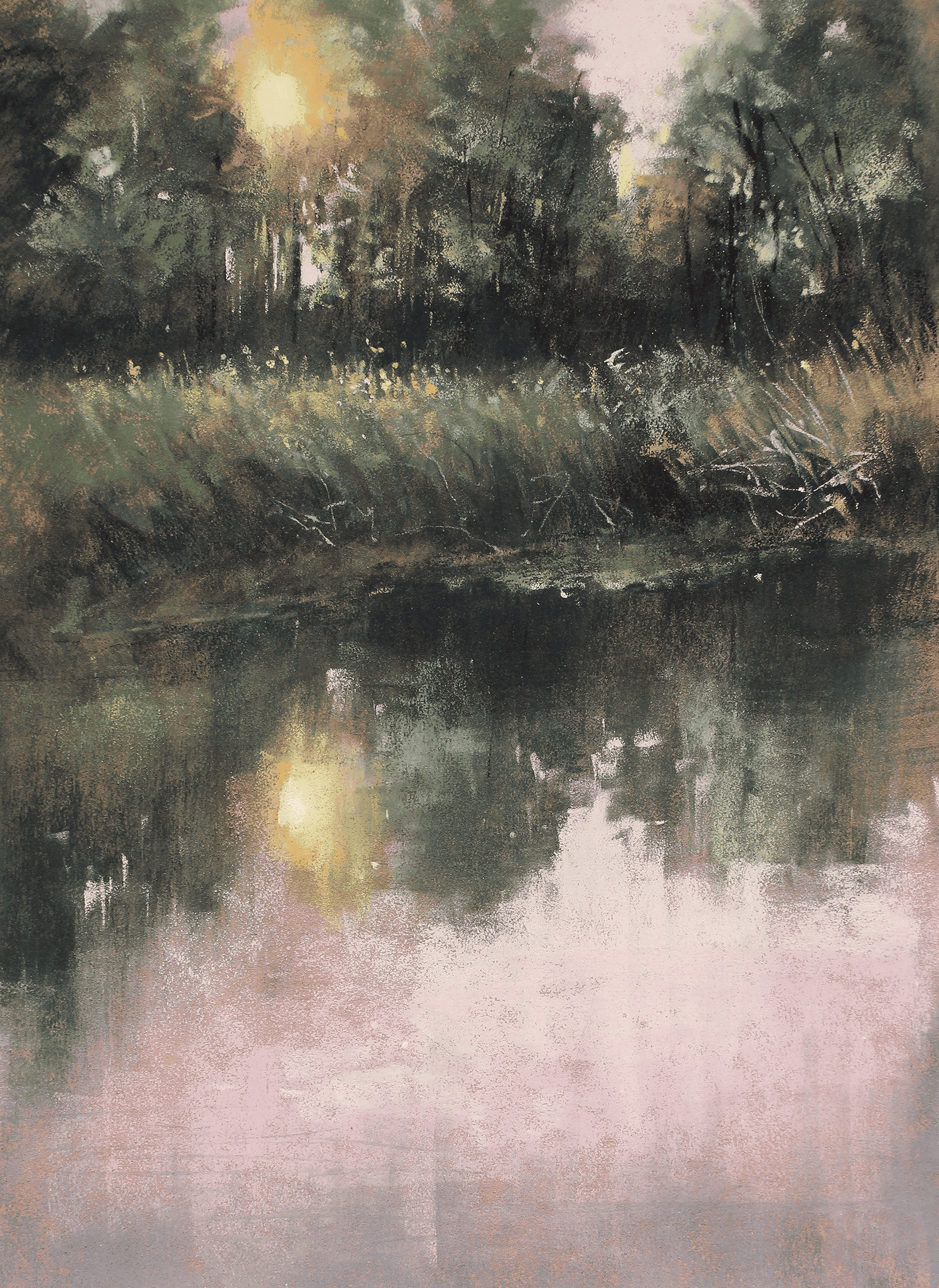Soft pastel reflective landscape by Valerie McKeehan