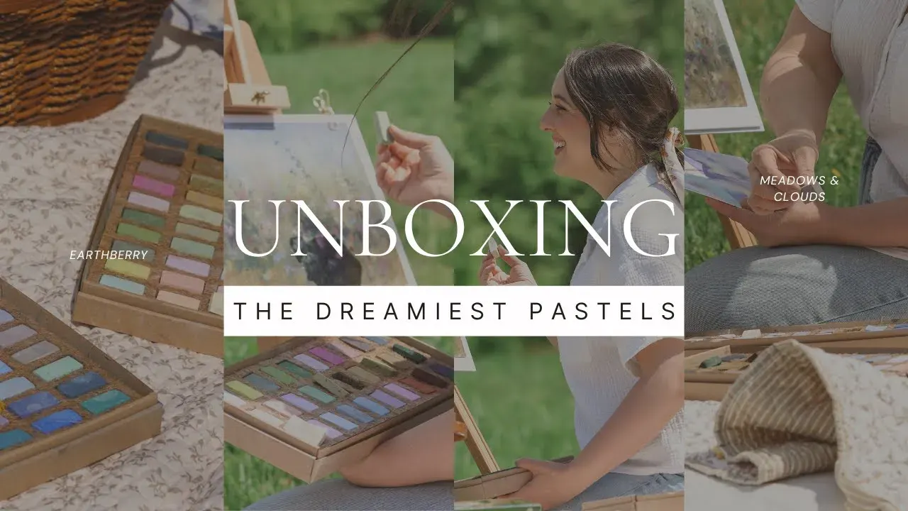 Valerie McKeehan unboxing her Meadows and Clouds soft pastel sets from Earthberry Pastels.